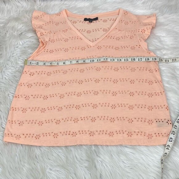 Sanctuary Women’s Peach Flutter Cap Sleeve Floral Eyelet Tunic Blouse S/C39 - Picture 8 of 9